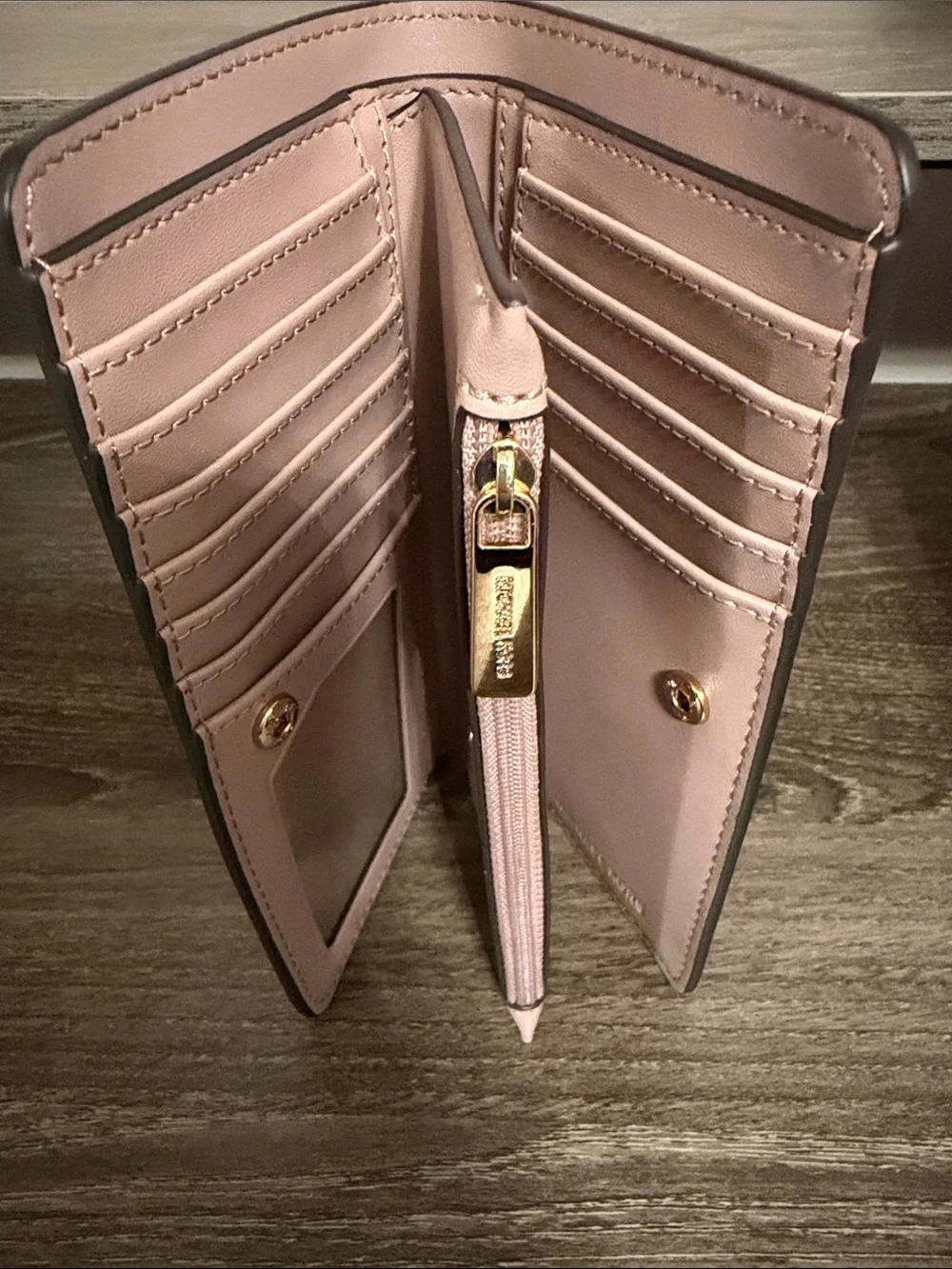 Michael Kors Dusty Pink Logo Continental Zip Wallet with Gold Hardware